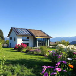 A serene landscape showcasing a beautiful house with a completely installed roof