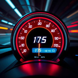 A sleek, futuristic speedometer showing an impressive speed of 175 mph