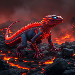 A breathtaking hybrid creature that merges the fierce features of a Komodo dragon with Spider-Man’s iconic webbed designs