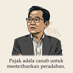 A portrait of Rocky Gerung, a well-known Indonesian public intellectual and political commentator