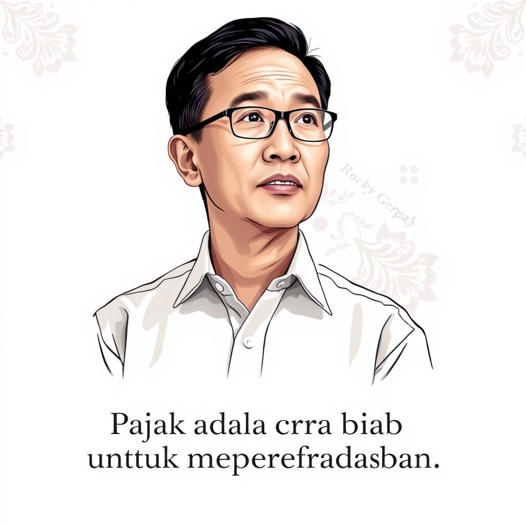 A portrait of Rocky Gerung, a well-known Indonesian public intellectual and political commentator