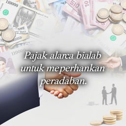 An artistic representation featuring the quote "Pajak adalah cara biadab untuk mempertahankan peradaban" in an elegant font