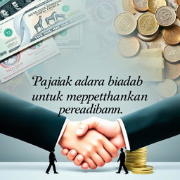 An artistic representation featuring the quote "Pajak adalah cara biadab untuk mempertahankan peradaban" in an elegant font