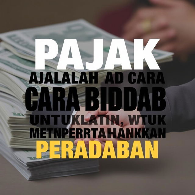 A striking and thought-provoking design featuring bold, large text that reads "PAJAK ADALAH CARA BIADAB UNTUK MEMPERTAHANKAN PERADABAN" prominently displayed