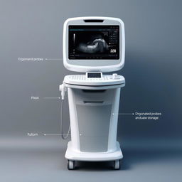 A minimalistic and integrated ultrasound machine design that is tall and large