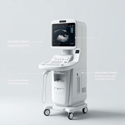 A minimalistic and integrated ultrasound machine design that is tall and large