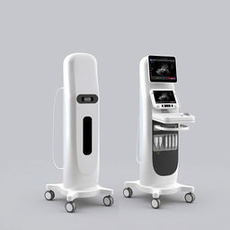 A minimalistic and integrated ultrasound machine design that is tall and large