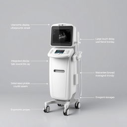A minimalistic and integrated ultrasound machine design that is tall and large