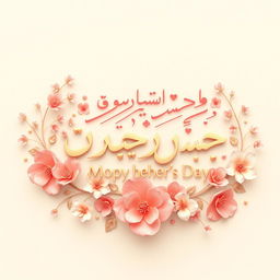 A beautifully designed Persian text image celebrating Mother's Day, featuring elegant calligraphy in warm colors