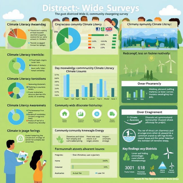 A detailed graphical representation of a district-wide survey, showing various elements of community awareness regarding climate literacy (CL)