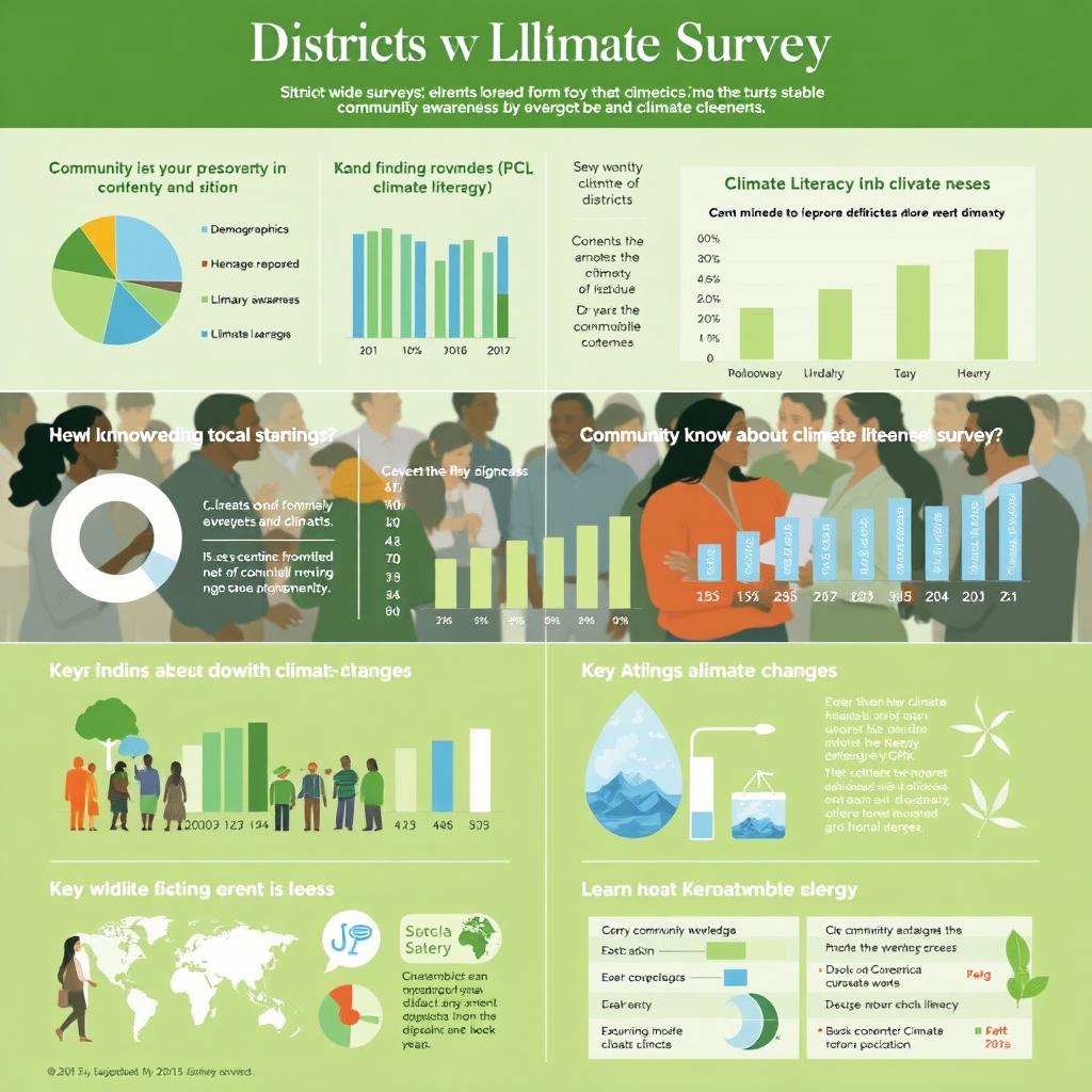 A detailed graphical representation of a district-wide survey, showing various elements of community awareness regarding climate literacy (CL)