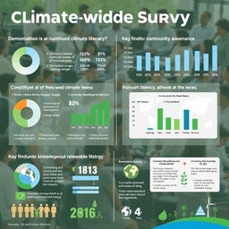 A detailed graphical representation of a district-wide survey, showing various elements of community awareness regarding climate literacy (CL)