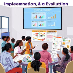 A dynamic scene illustrating the implementation and evaluation phase of modified Information, Education, and Communication (IEC) materials