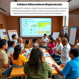 A dynamic scene illustrating the implementation and evaluation phase of modified Information, Education, and Communication (IEC) materials