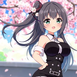 A captivating anime character with large breasts, featuring an attractive female figure