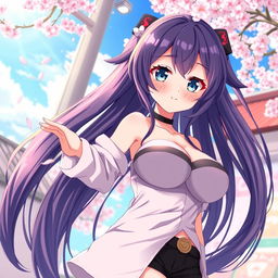 A captivating anime character with large breasts, featuring an attractive female figure