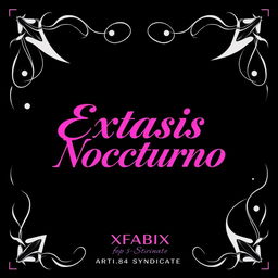 An erotic black and white poster design for the song titled 'Éxtasis Nocturno' prominently featuring the song title in pink