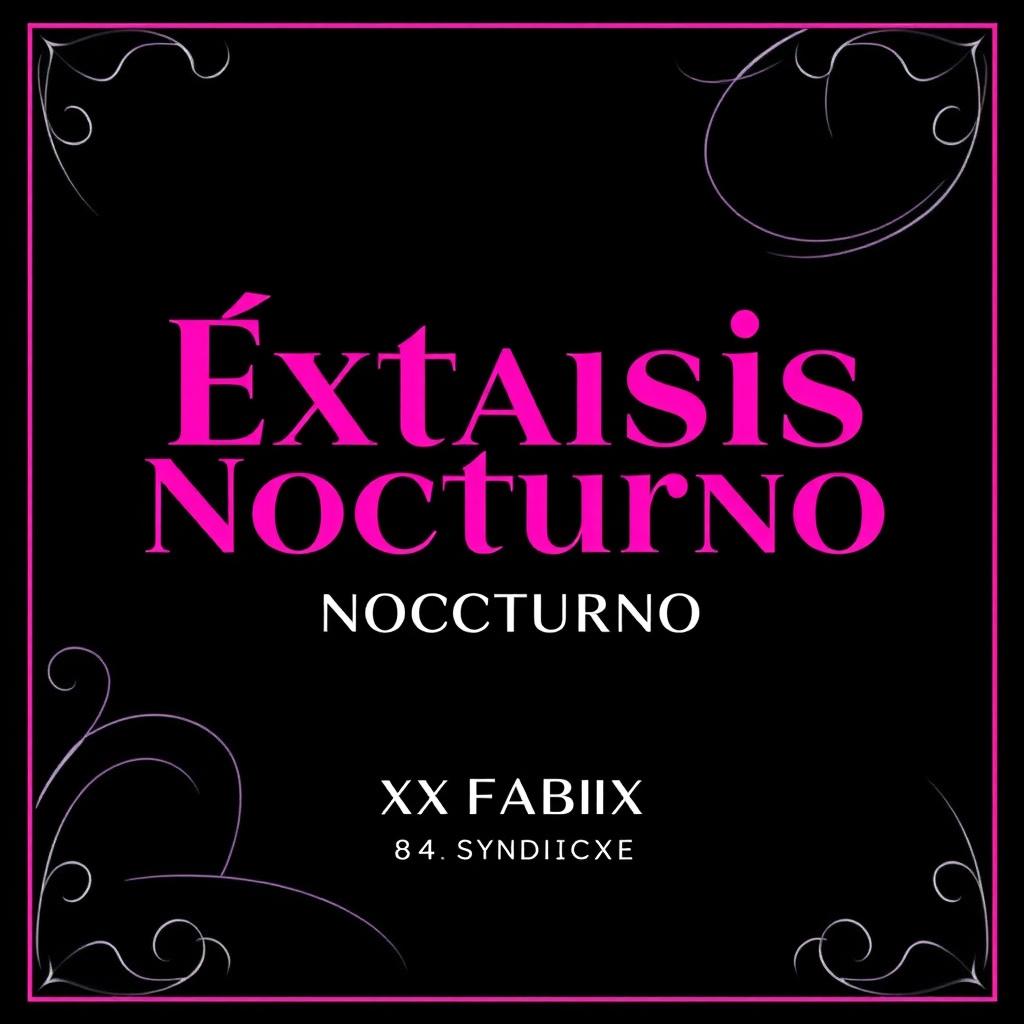 An erotic black and white poster design for the song titled 'Éxtasis Nocturno' prominently featuring the song title in pink