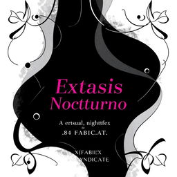 An erotic black and white poster design for the song titled 'Éxtasis Nocturno' prominently featuring the song title in pink