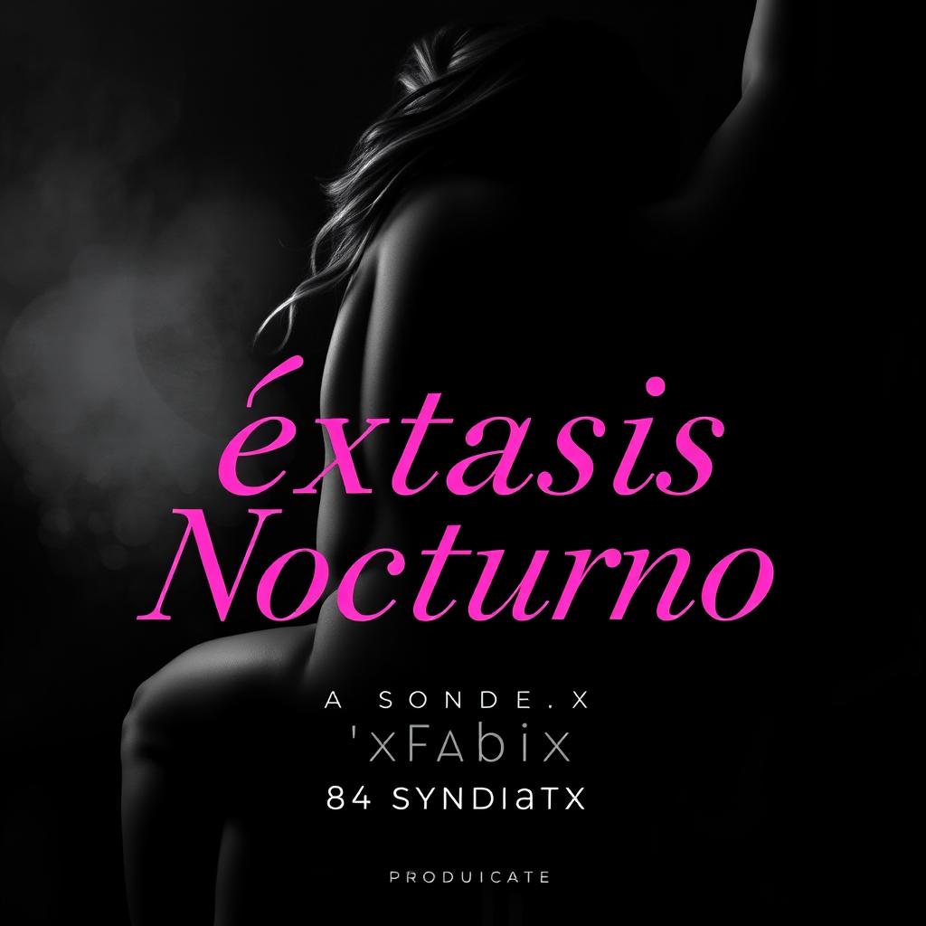 An erotic black and white poster design for the song titled 'Éxtasis Nocturno' prominently featuring the song title in pink