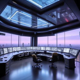 A glass penthouse office designed like a SWAT control room, using architectural inspiration from the building shown in the linked website