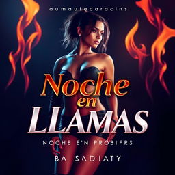A captivating and seductive poster for an erotic Trap song titled "Noche en Llamas" by artist "xXFabiXx" and produced by "84 Syndicate"