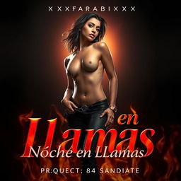 A captivating and seductive poster for an erotic Trap song titled "Noche en Llamas" by artist "xXFabiXx" and produced by "84 Syndicate"