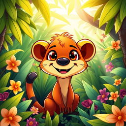 A vibrant and colorful cartoon-style illustration of a Fossa, depicted with exaggerated features and a playful expression