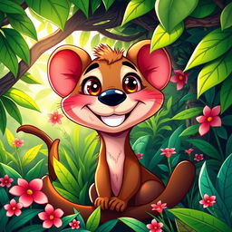 A vibrant and colorful cartoon-style illustration of a Fossa, depicted with exaggerated features and a playful expression