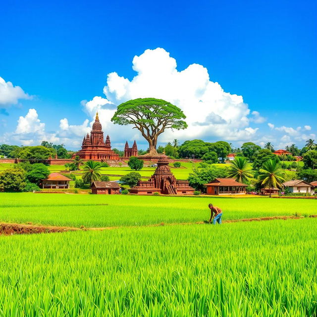 A beautiful landscape of Anuradhapura district, showcasing its lush greenery, ancient ruins, and vibrant local culture