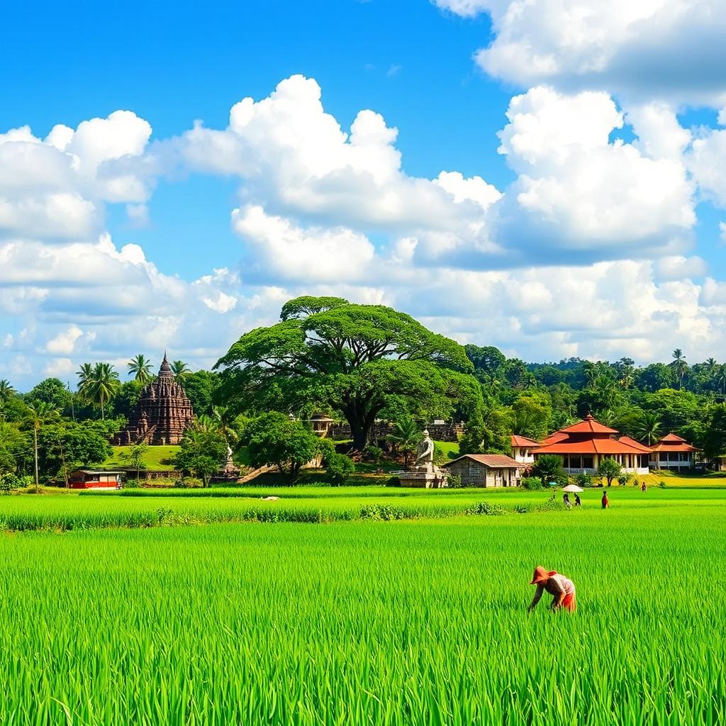 A beautiful landscape of Anuradhapura district, showcasing its lush greenery, ancient ruins, and vibrant local culture