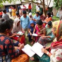 An ethnographic study scene depicting a diverse community engaged in daily activities
