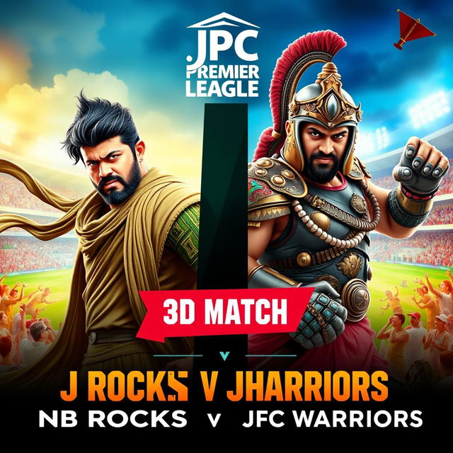 A dynamic cricket match poster featuring two fierce captains inspired by the effects of Bahubali