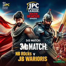 A dynamic cricket match poster featuring two fierce captains inspired by the effects of Bahubali