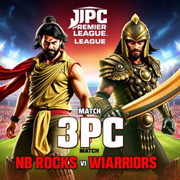 A dynamic cricket match poster featuring two fierce captains inspired by the effects of Bahubali