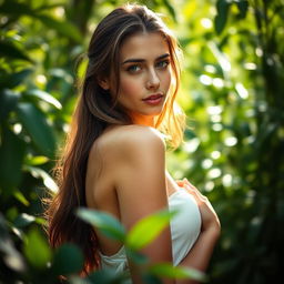 A beautiful and artistic portrayal of a woman in a serene outdoor setting
