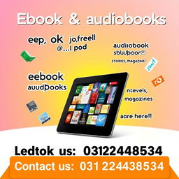 A vibrant and eye-catching graphic design image promoting an eBook and audiobook store