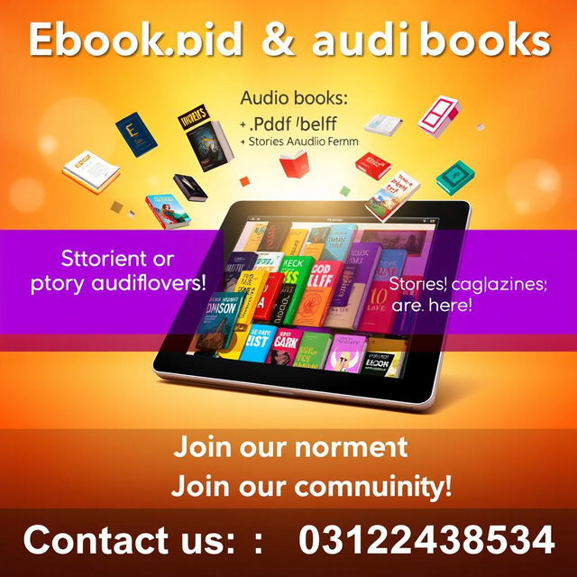 A vibrant and eye-catching graphic design image promoting an eBook and audiobook store