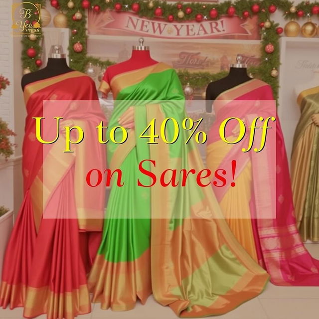 An advertisement promoting a Christmas and New Year sale on sarees with discounts of up to 40%