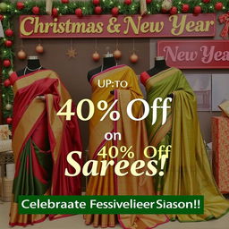 An advertisement promoting a Christmas and New Year sale on sarees with discounts of up to 40%