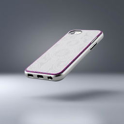 A realistic 3D rendering of a stylish phone case featuring a sleek design, vibrant colors, and intricate patterns