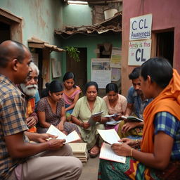 An ethnographic study scene focusing on participant observation within a vibrant community, showcasing individuals engaged in various activities related to the study of CL (Cutaneous Leishmaniasis)