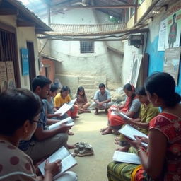An ethnographic study scene focusing on participant observation within a vibrant community, showcasing individuals engaged in various activities related to the study of CL (Cutaneous Leishmaniasis)