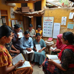 An ethnographic study scene focusing on participant observation within a vibrant community, showcasing individuals engaged in various activities related to the study of CL (Cutaneous Leishmaniasis)