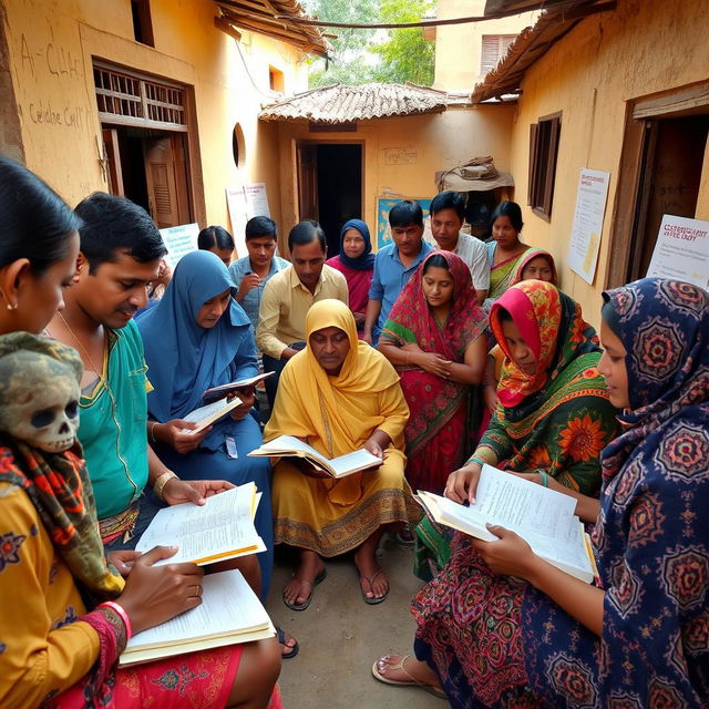 An ethnographic study scene focusing on participant observation within a vibrant community, showcasing individuals engaged in various activities related to the study of CL (Cutaneous Leishmaniasis)