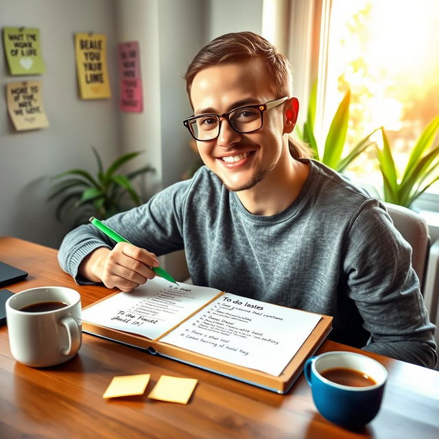 A person crossing off a task on their to-do list with a confident smile