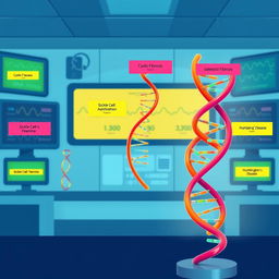 A visually striking and informative illustration depicting various genetic diseases, showcasing a comparison of DNA strands associated with each condition