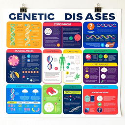 A vibrant and educational poster showcasing various genetic diseases