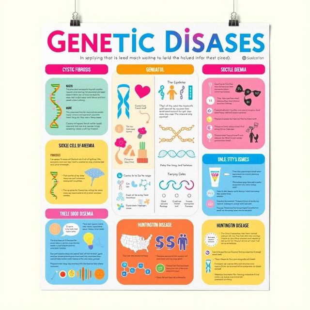 A vibrant and educational poster showcasing various genetic diseases