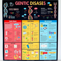 A vibrant and educational poster showcasing various genetic diseases